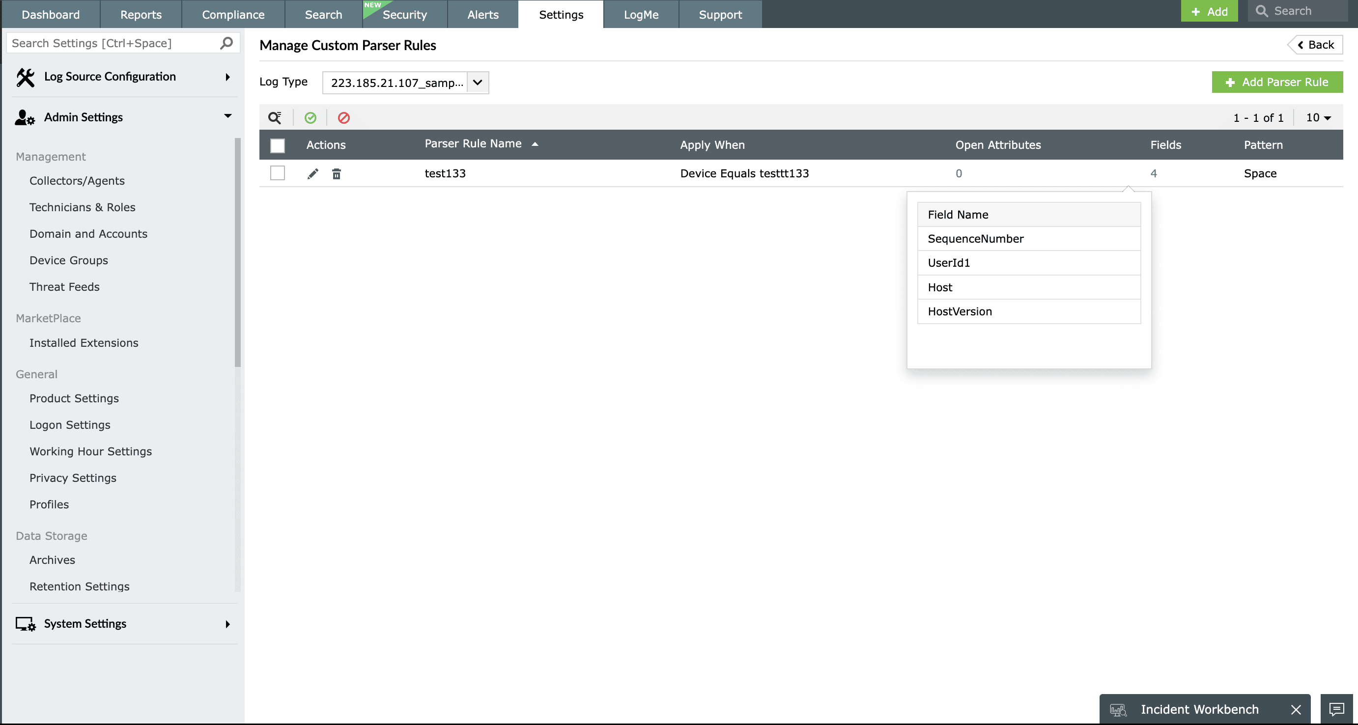 Custom log parsing