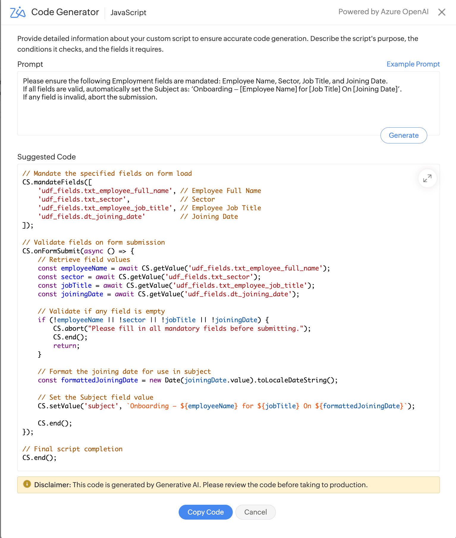 Generate low-code Custom Functions