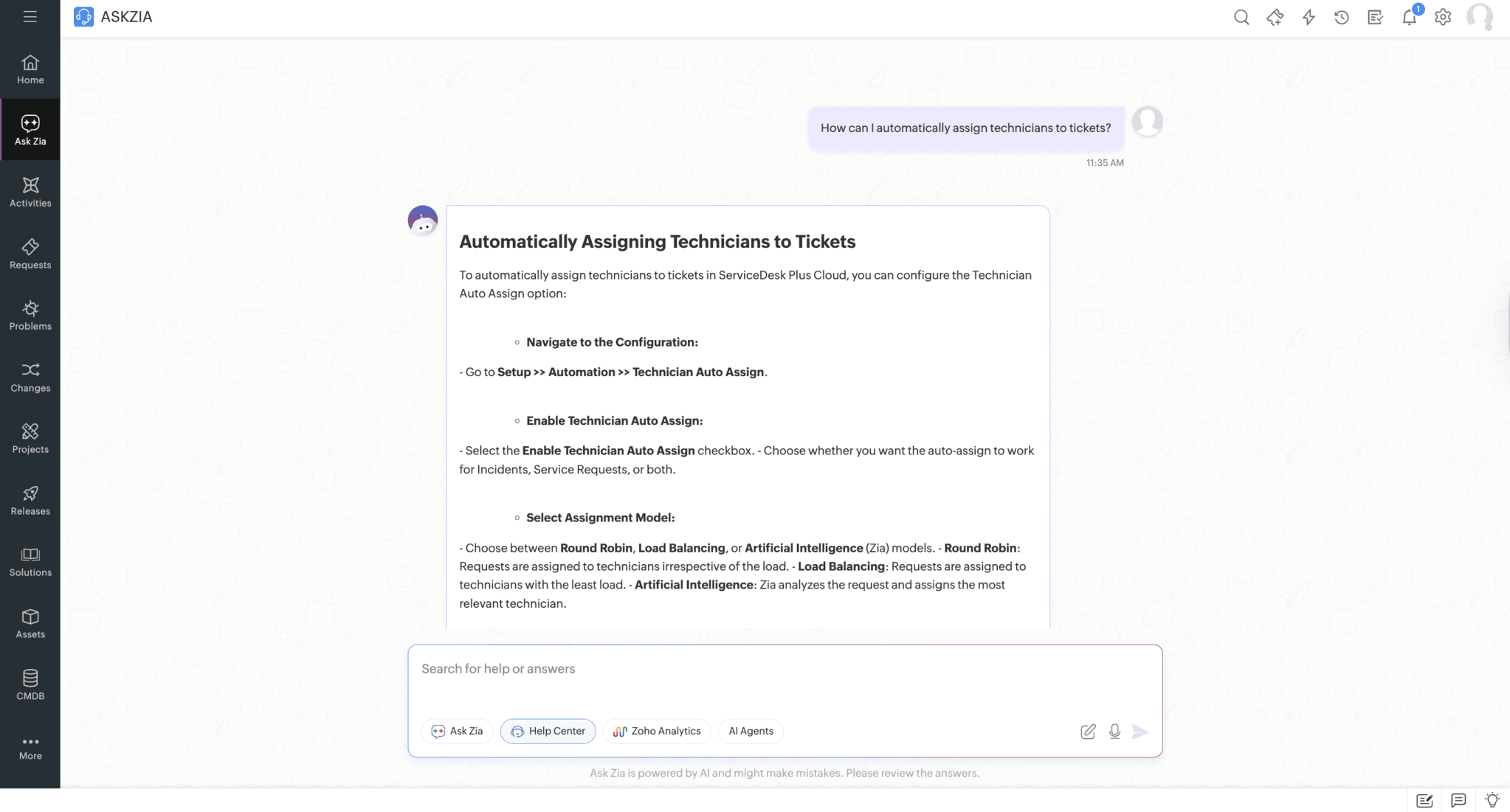 Zia's setup assistance