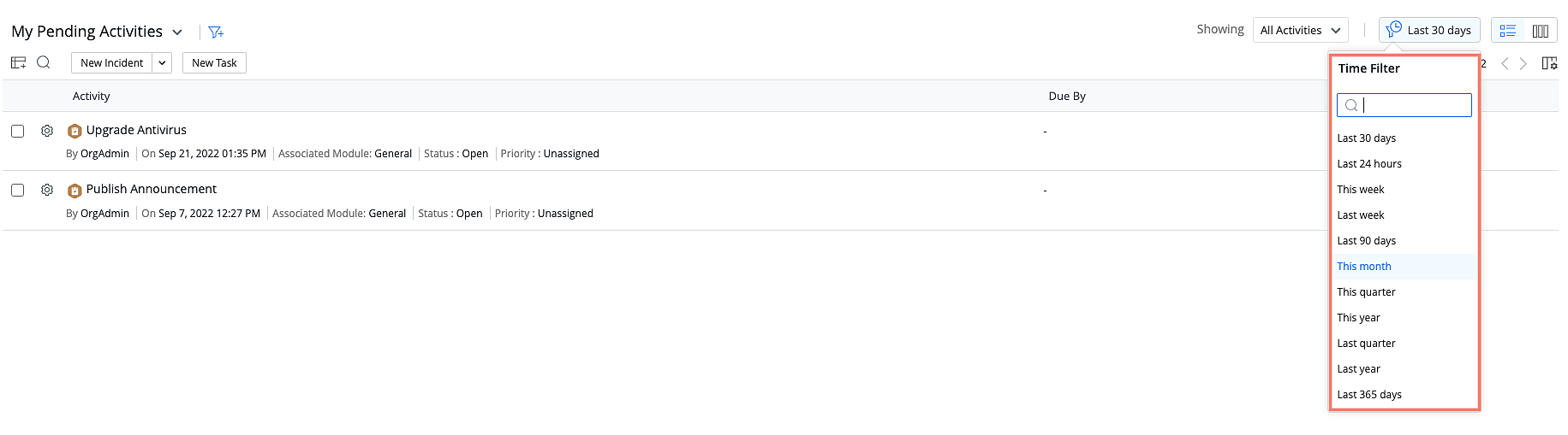 Activities Time Filter Enhancement