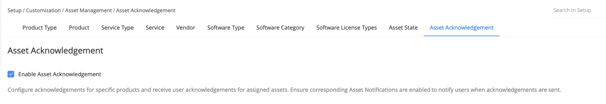 Asset Acknowledgement