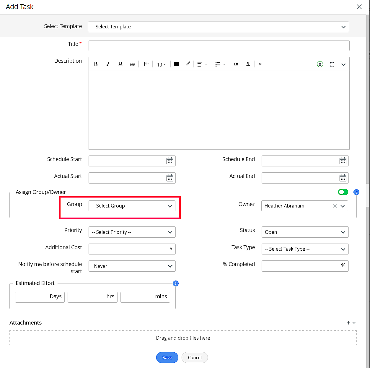 Users can now assign a group