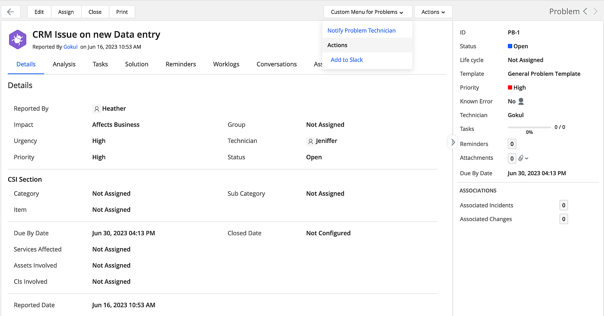 problem details page