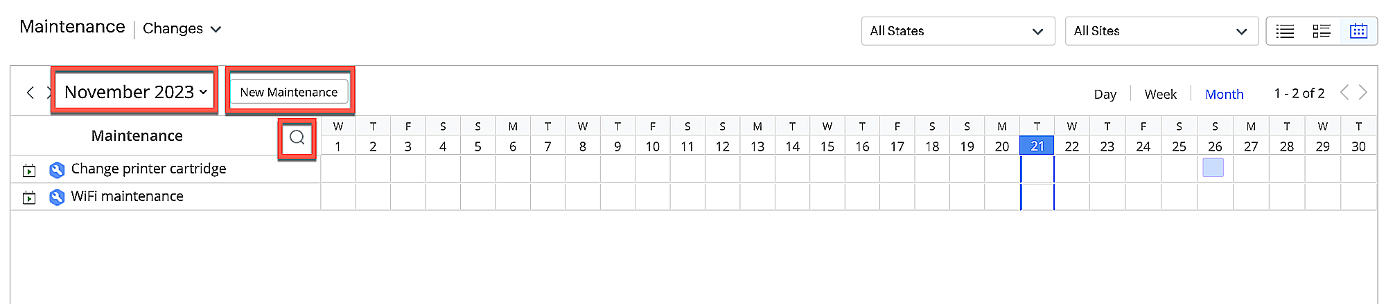 Site filter - List view