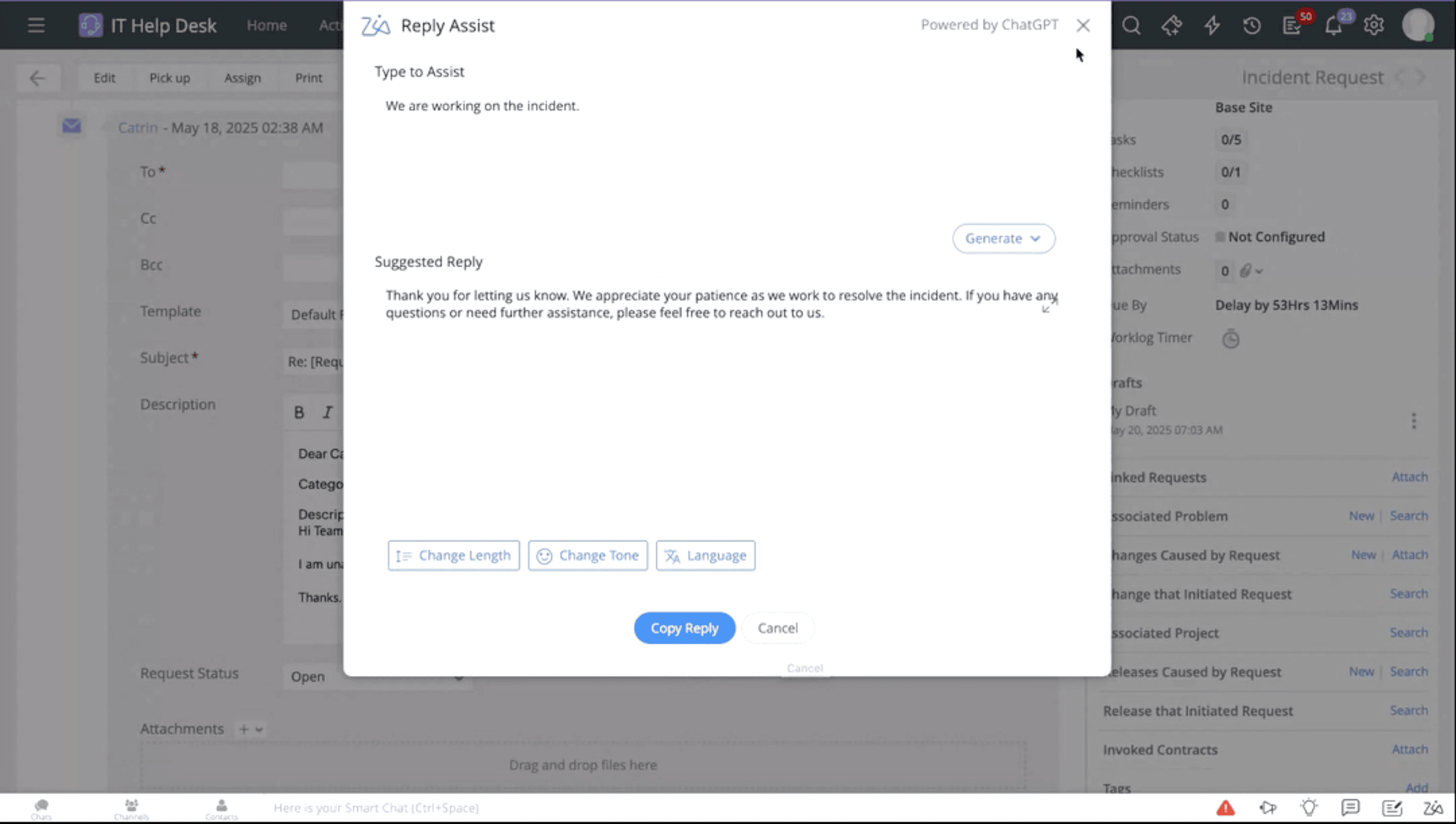 Reply assist in ServiceDesk Plus