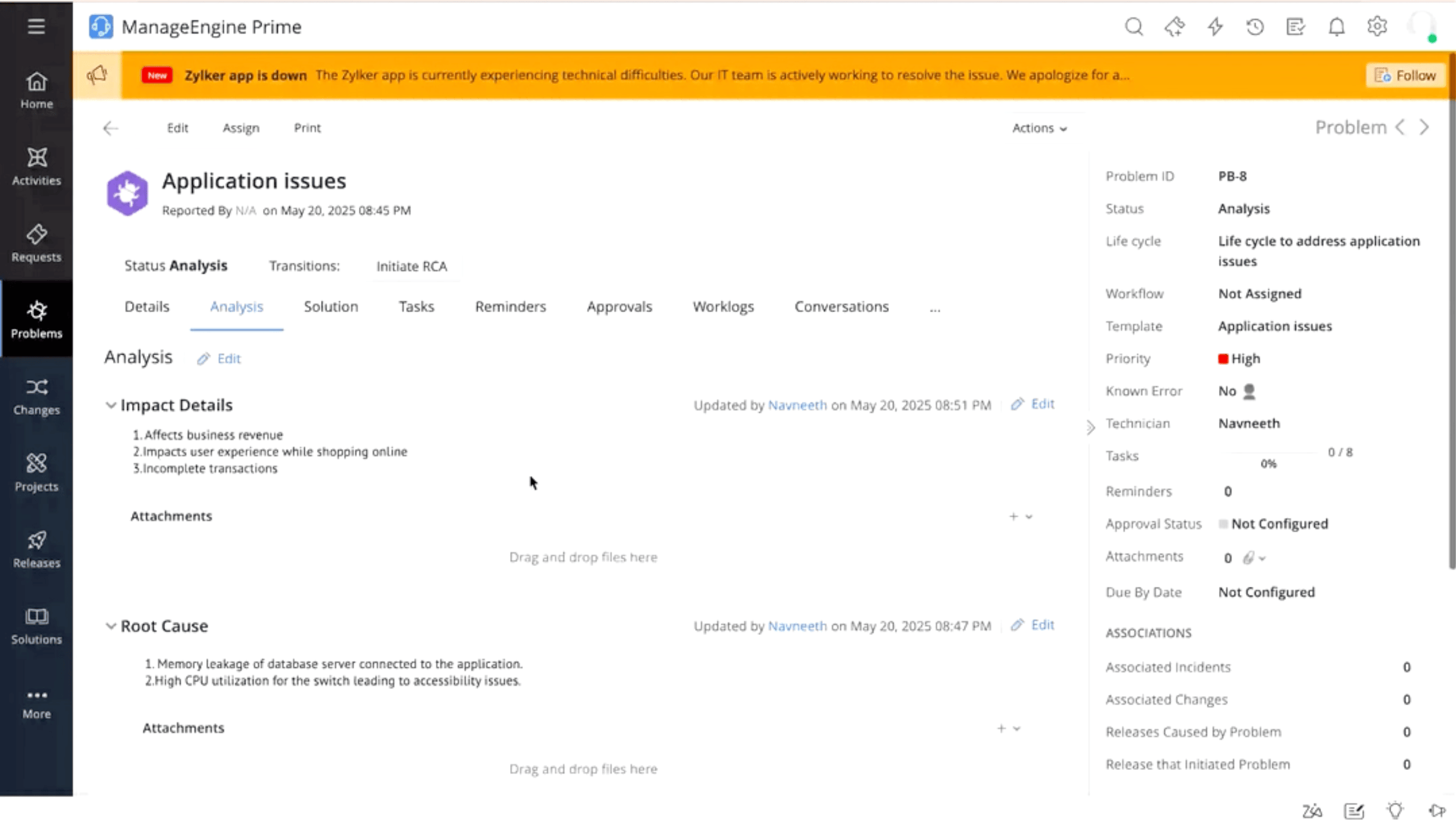 Analysing root cause with problem management