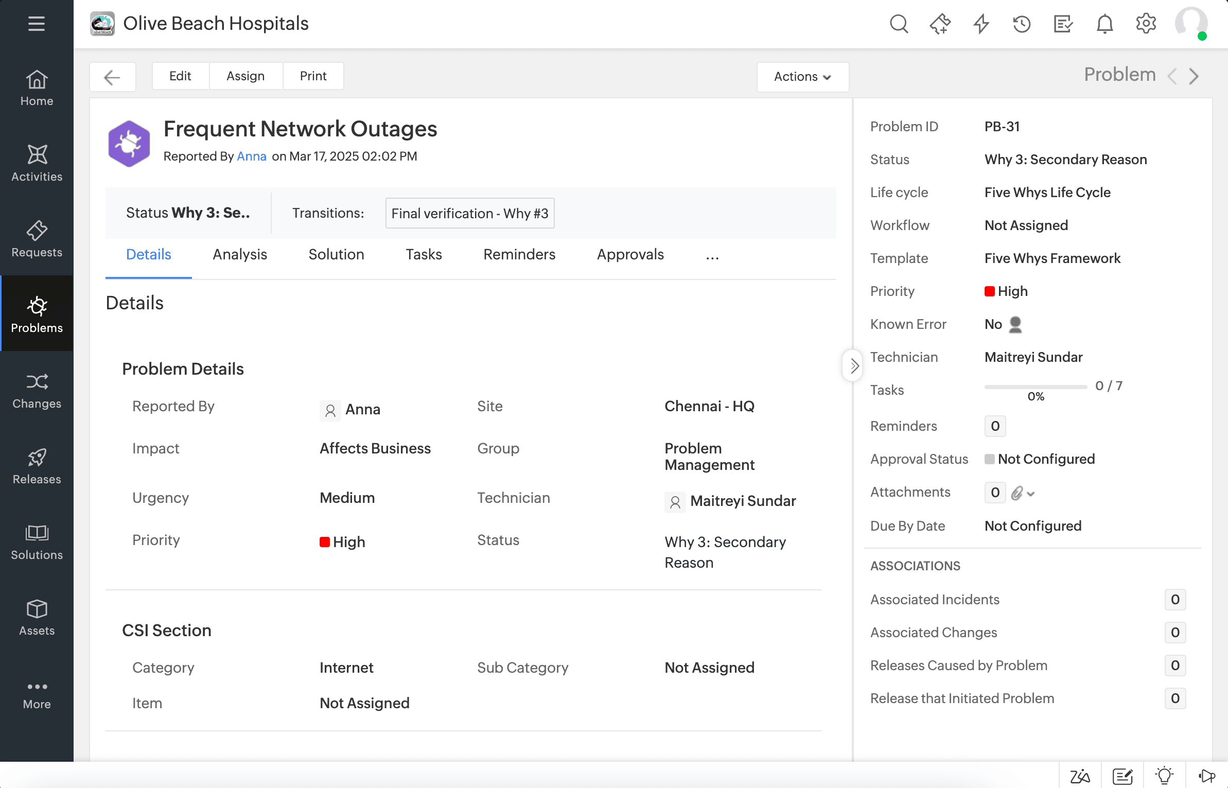 IT problem management template