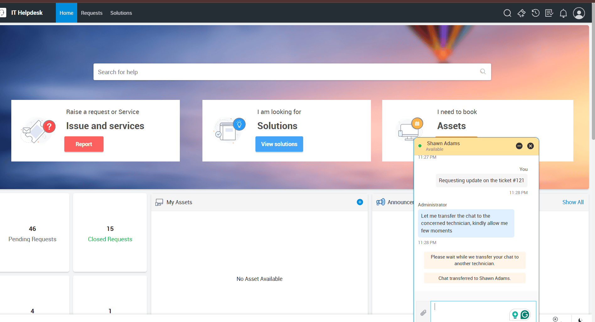 Help desk live chat example
