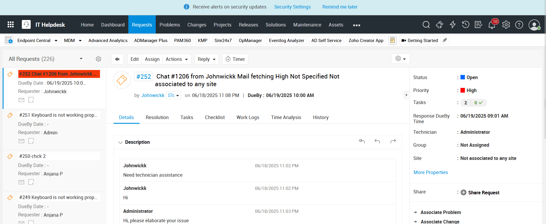 Live chat ticket details