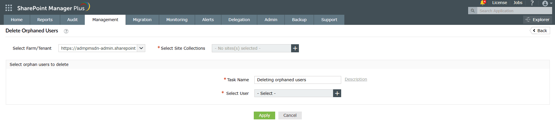 Deleting orphaned users using SharePoint Manager Plus