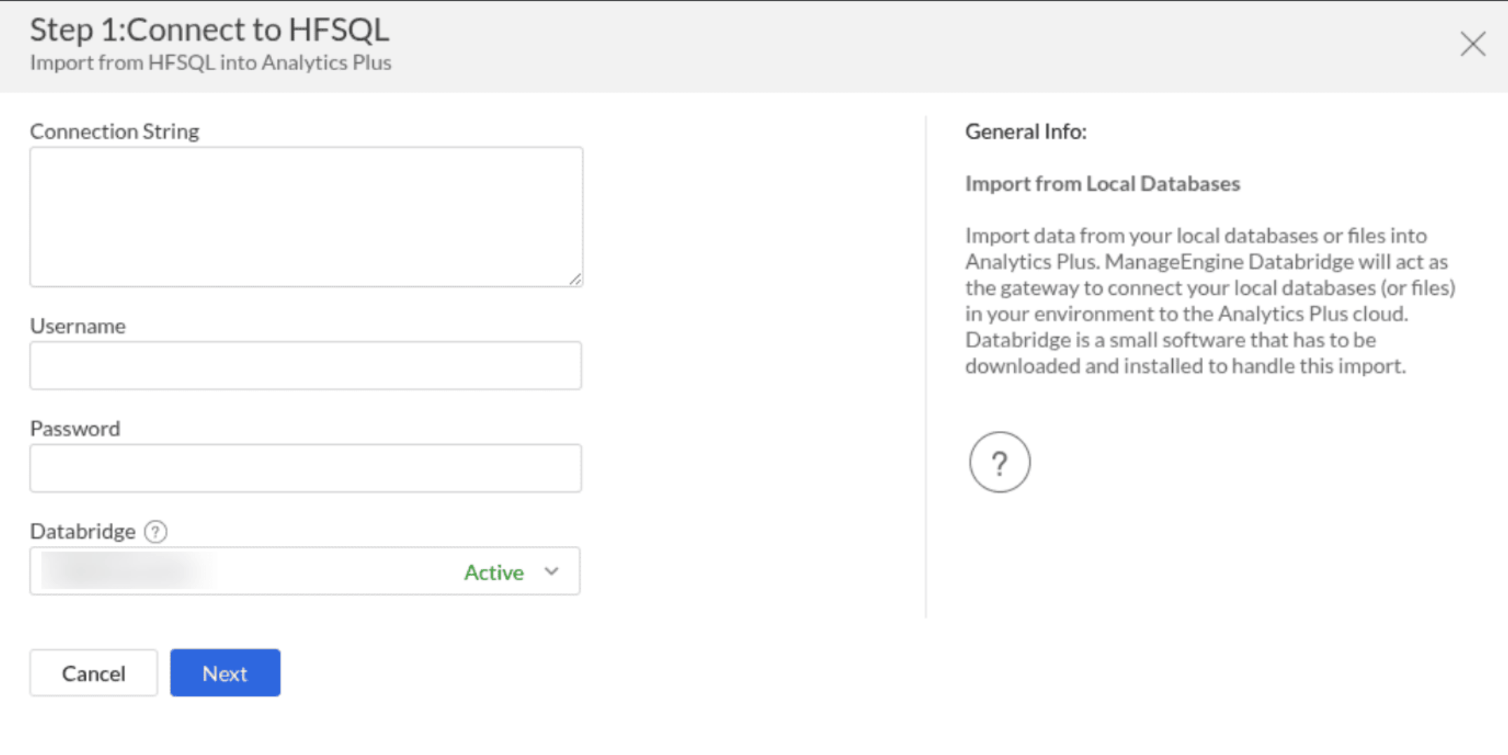 Import data from HFSQL | Analytics Plus Cloud