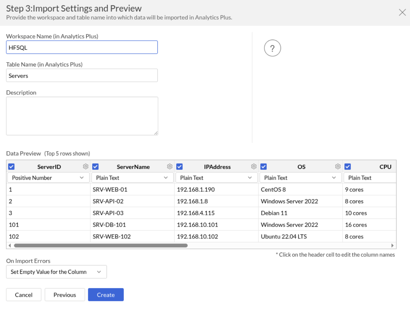 Import data from HFSQL | Analytics Plus Cloud