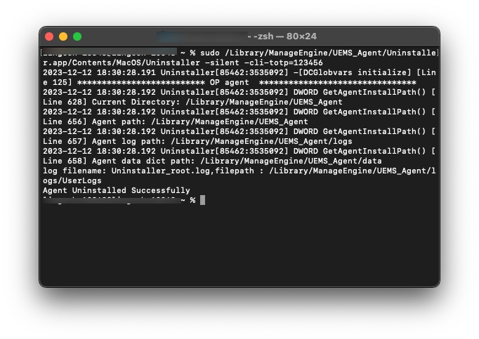 Using TOTP mac agent uninstallation using totp