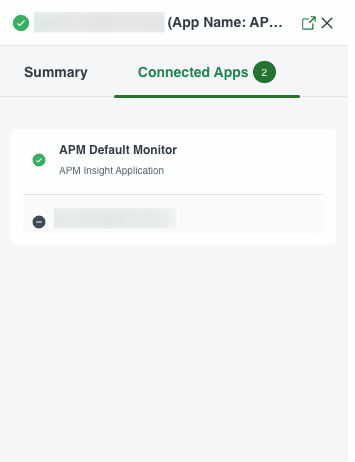 ADDM Map Connected Apps tab ADDM Map Connected Apps tab listing applications connected to a resource