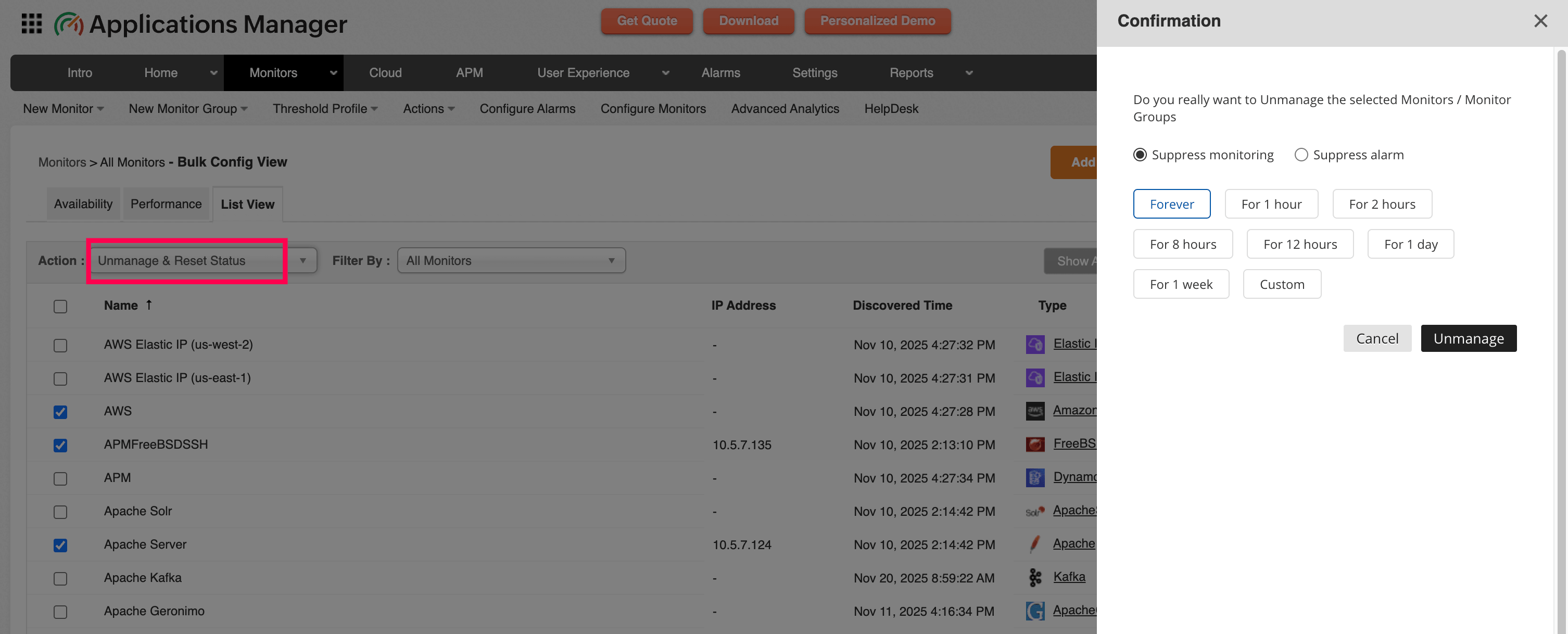 Bulk Configuration - Unmanage and Reset Status Bulk Configuration - Unmanage and Reset Status