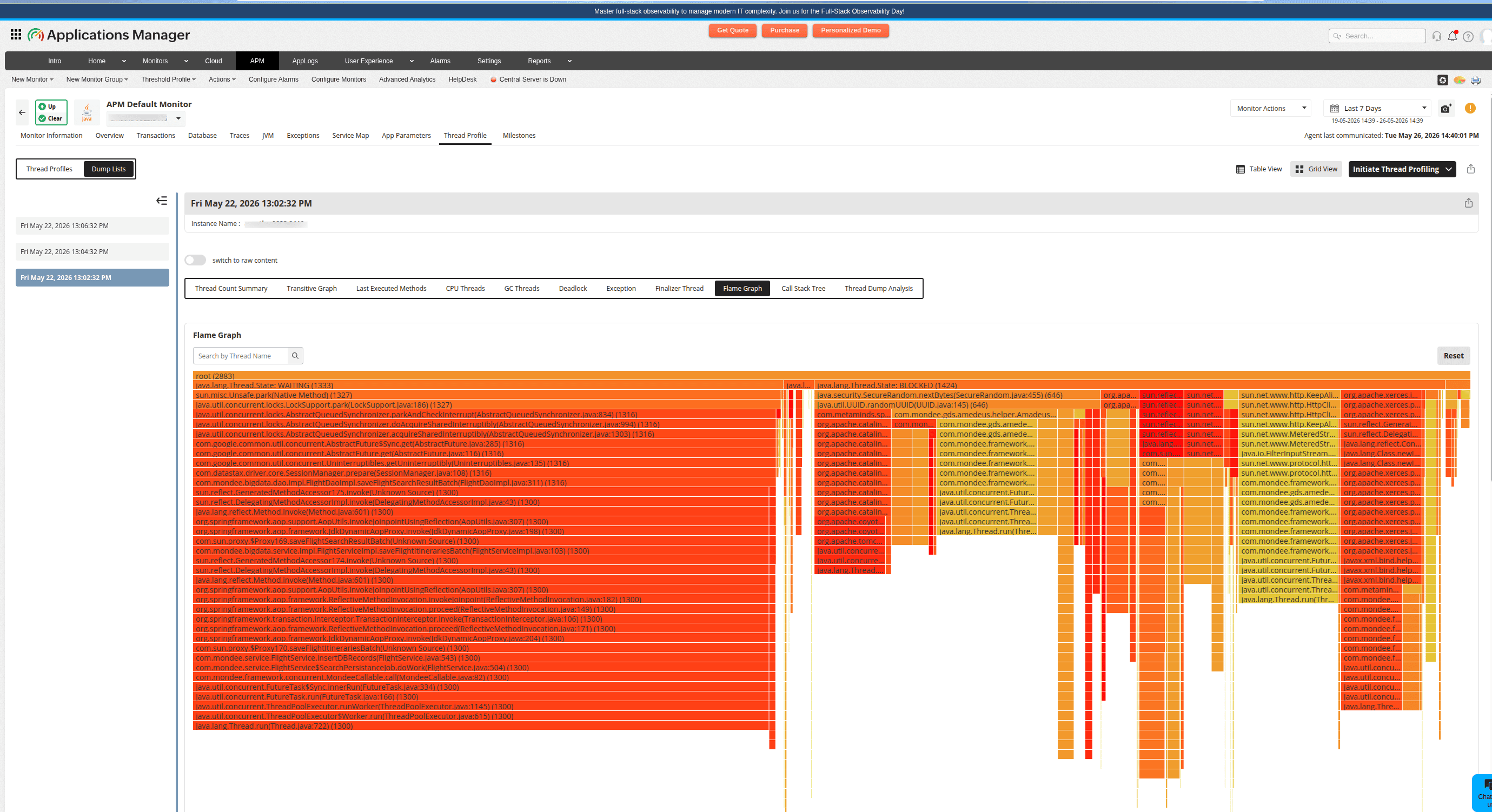 Flame graph showing aggregated call stacks