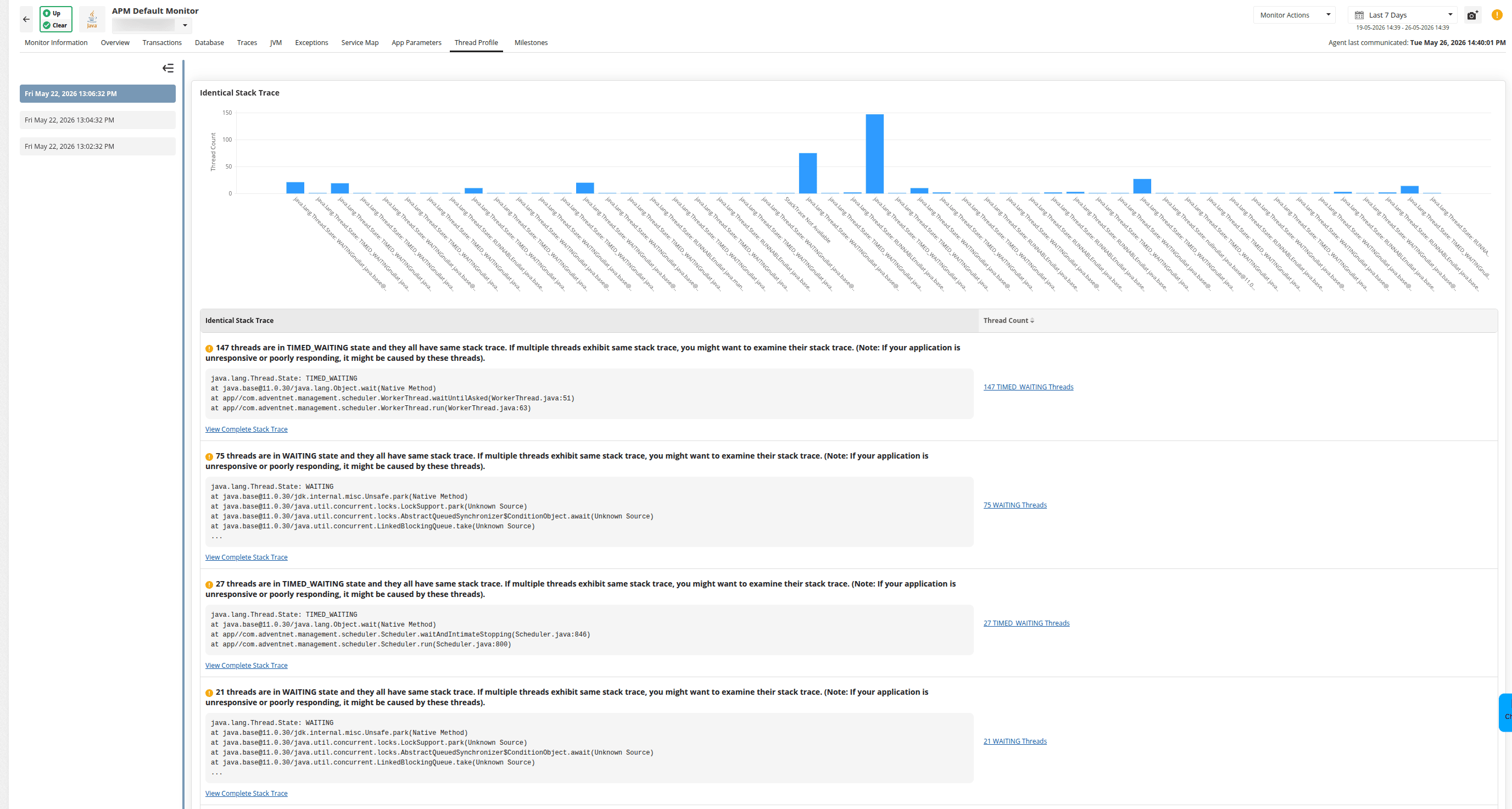 Identical Stack Trace view showing threads sharing the same call stack with thread count
