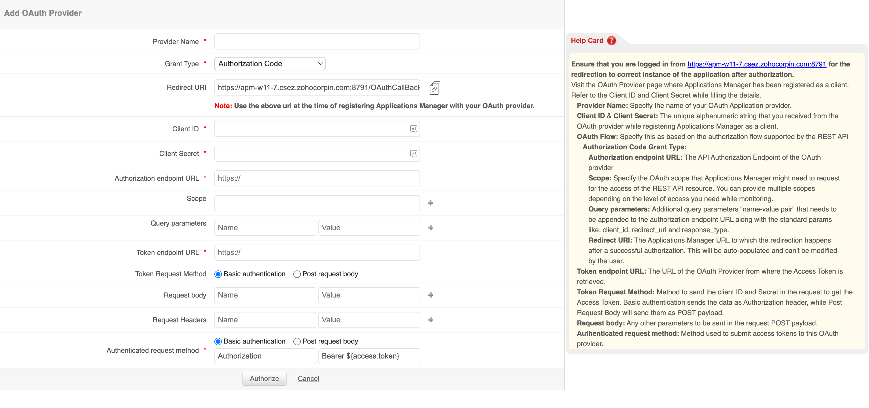 Applications Manager Integrating Microsoft Teams with Applications Manager: Add OAuth Provider page