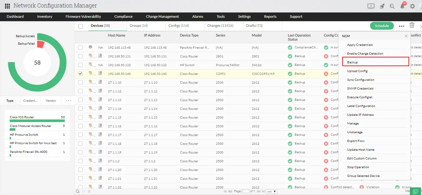 Switch Configuration Backup Backup Configurations - ManageEngine Network Configuration Manager