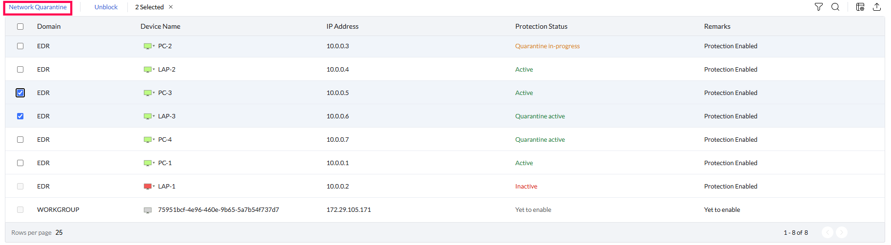Infected device isolation