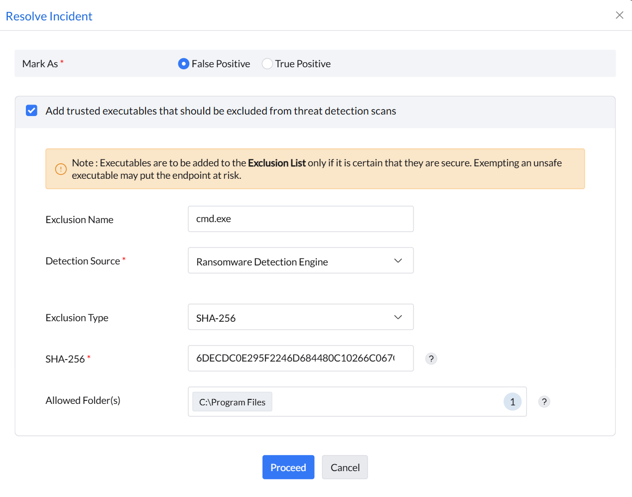 Marking an incident as a false positive