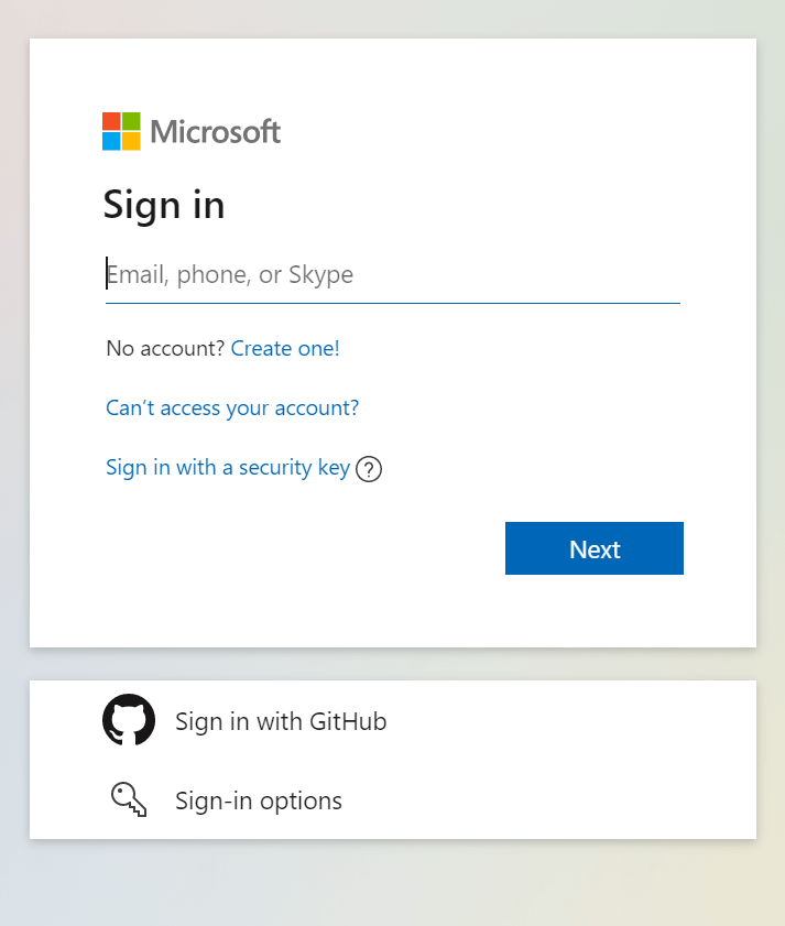 Screenshot of the Azure AD login page