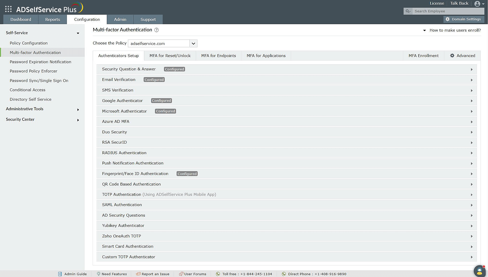 MFA configuration in ADSelfService Plus for achieving compliance with the GDPR