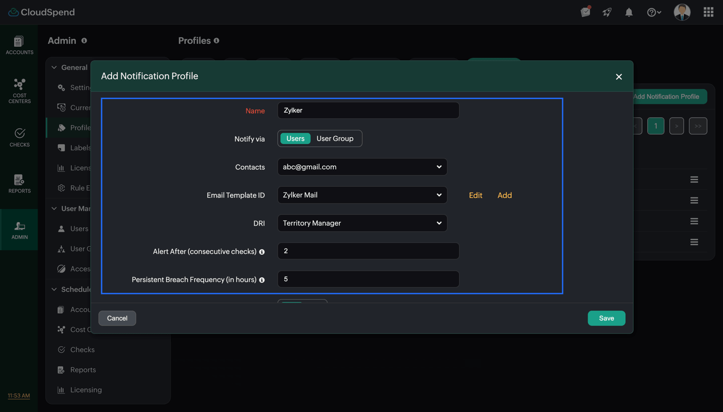 add-np Add Notification Profile