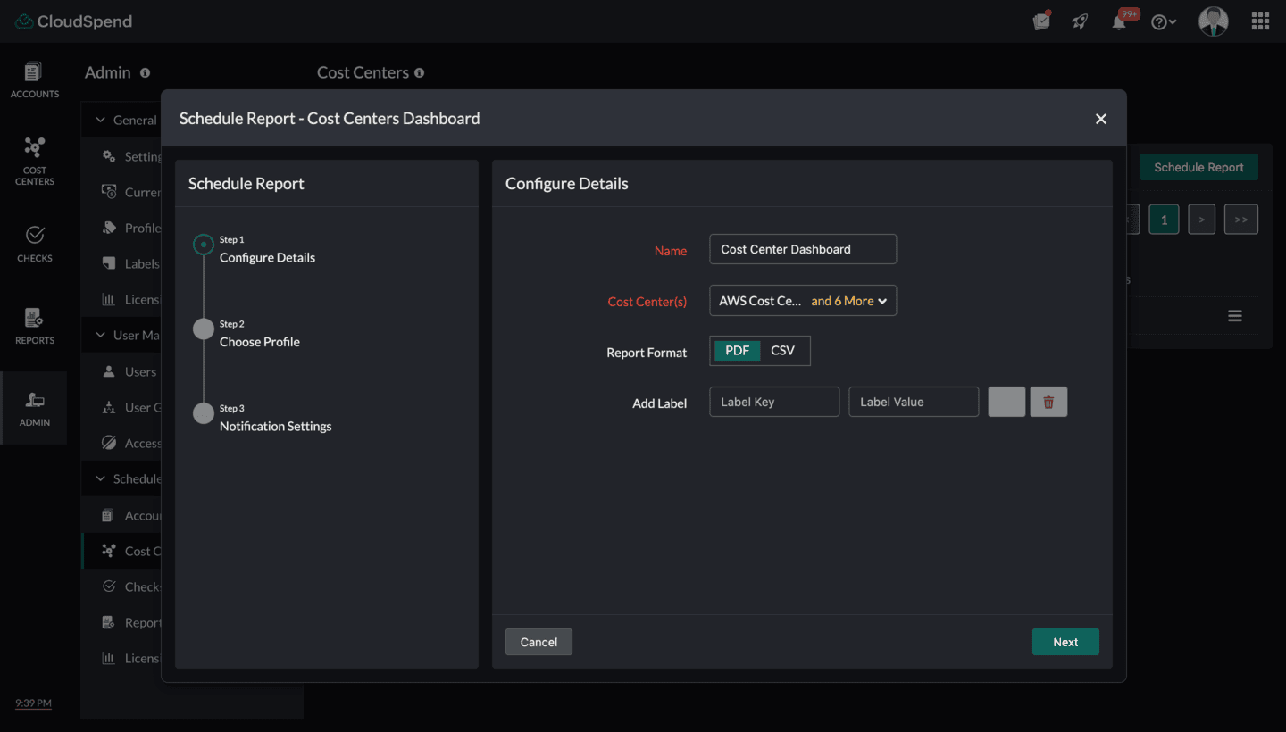 Schedule Report for Cost Centers