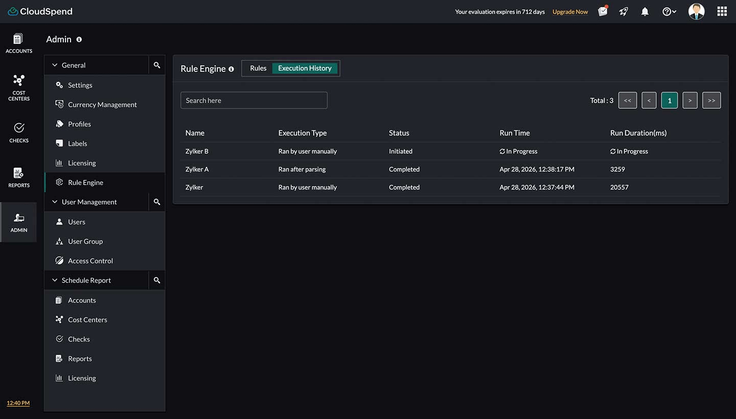 Execution History tab
