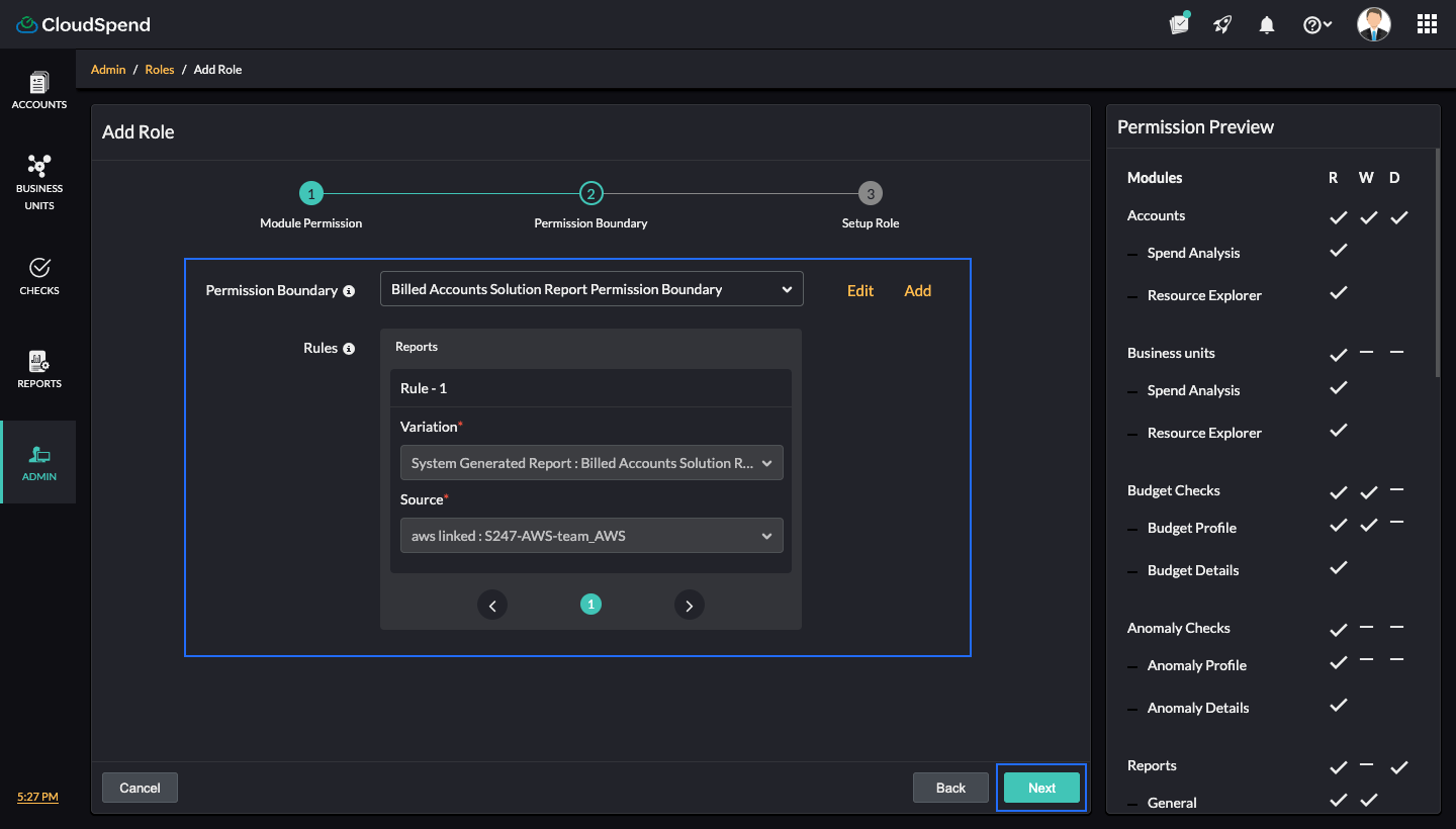 Permission boundary step Step 2