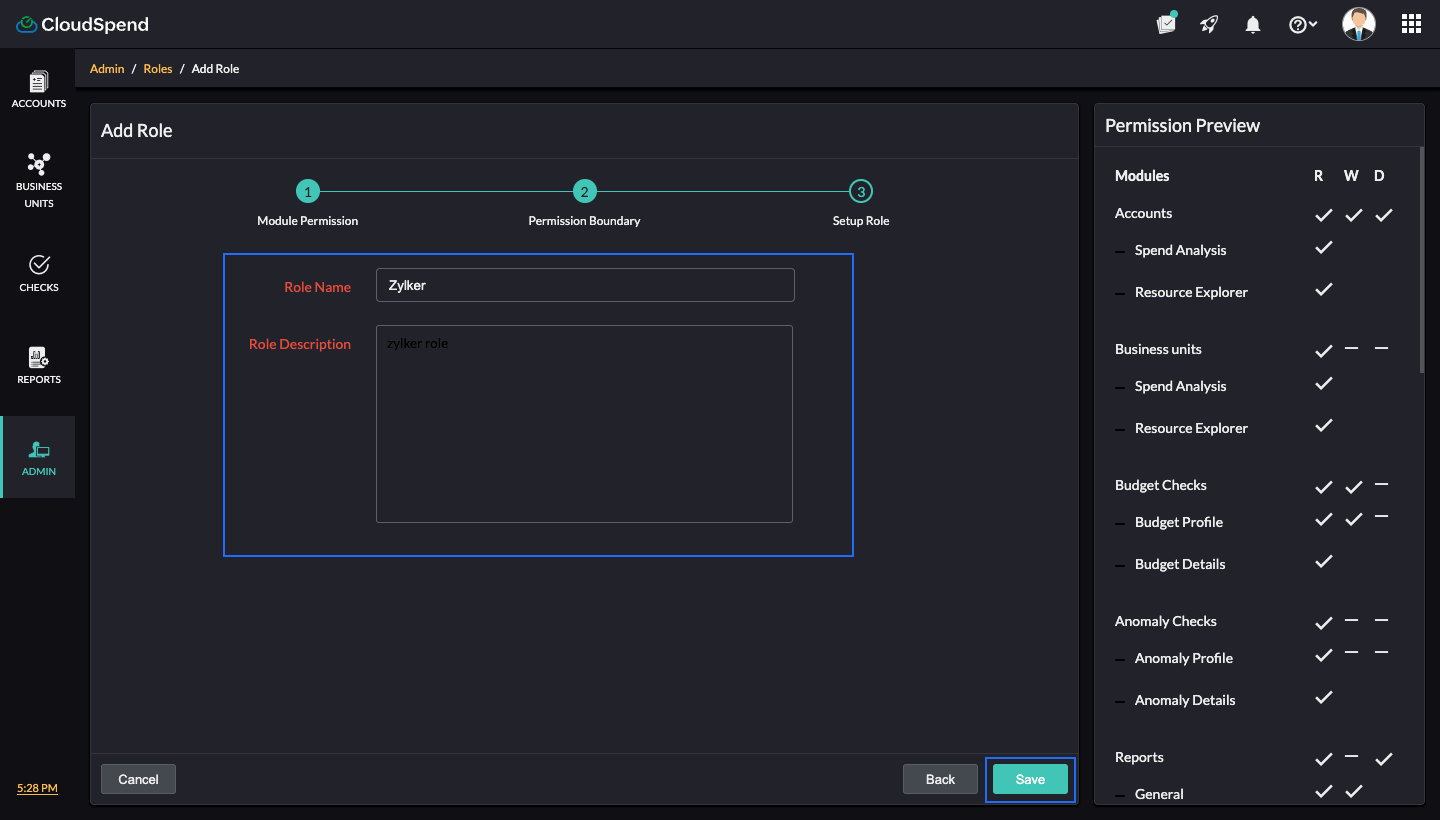 Setup role step three