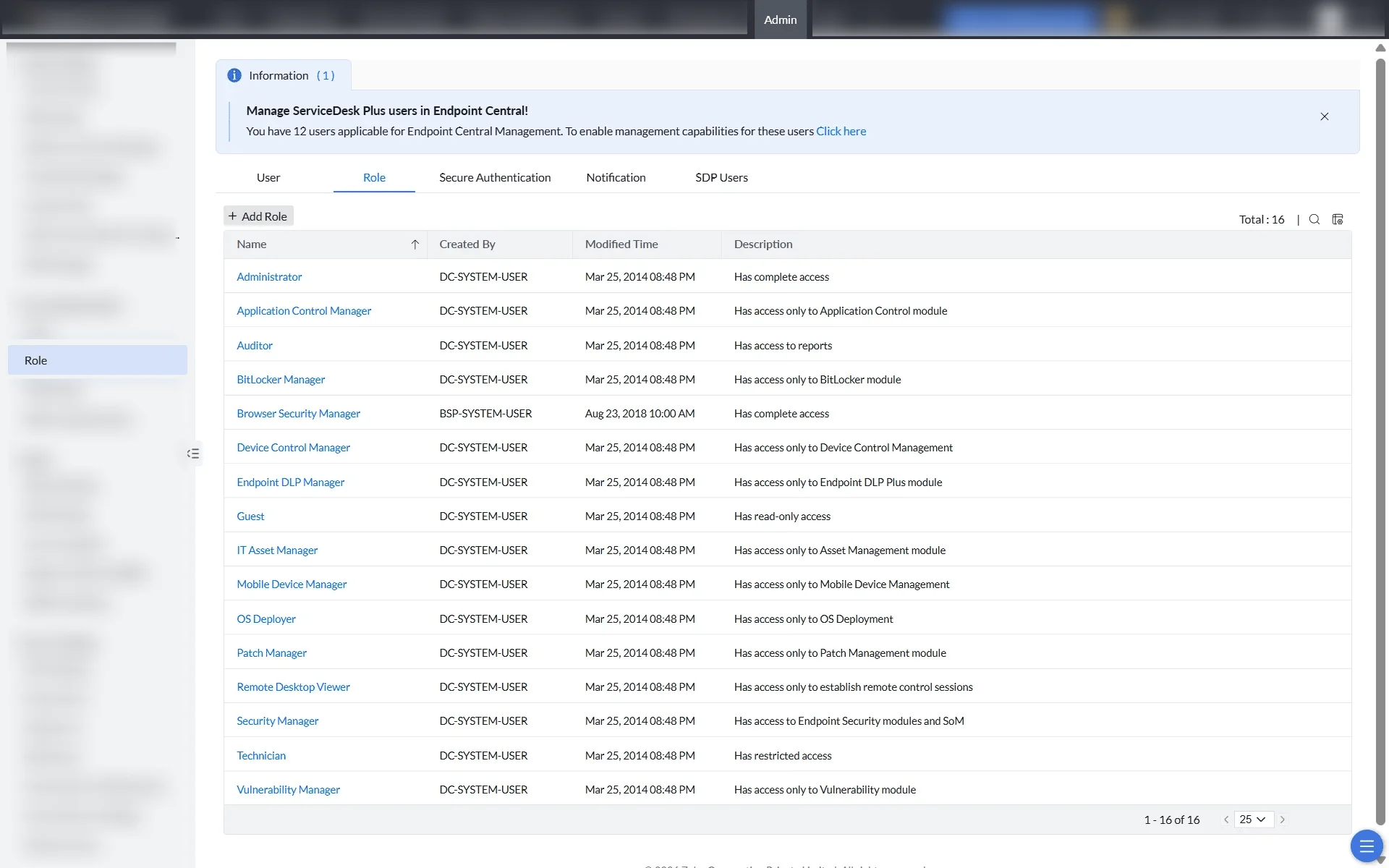 Add role User and role administration