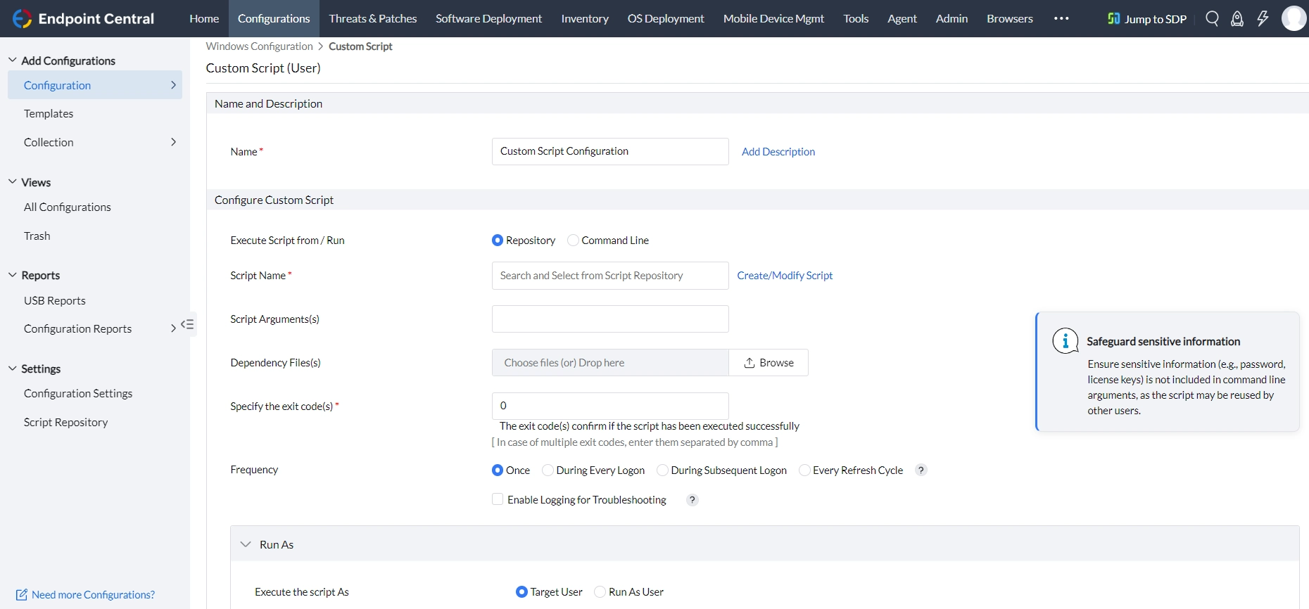 user custom script config UI user custom script config UI