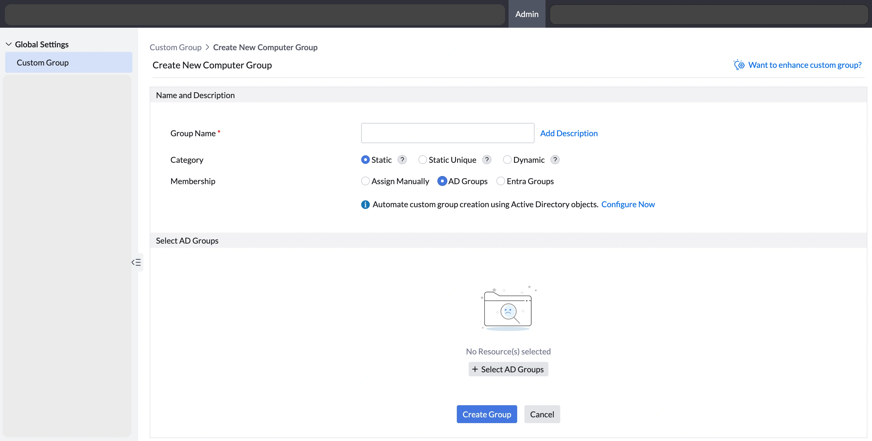 cg1 AD group based Custom groups