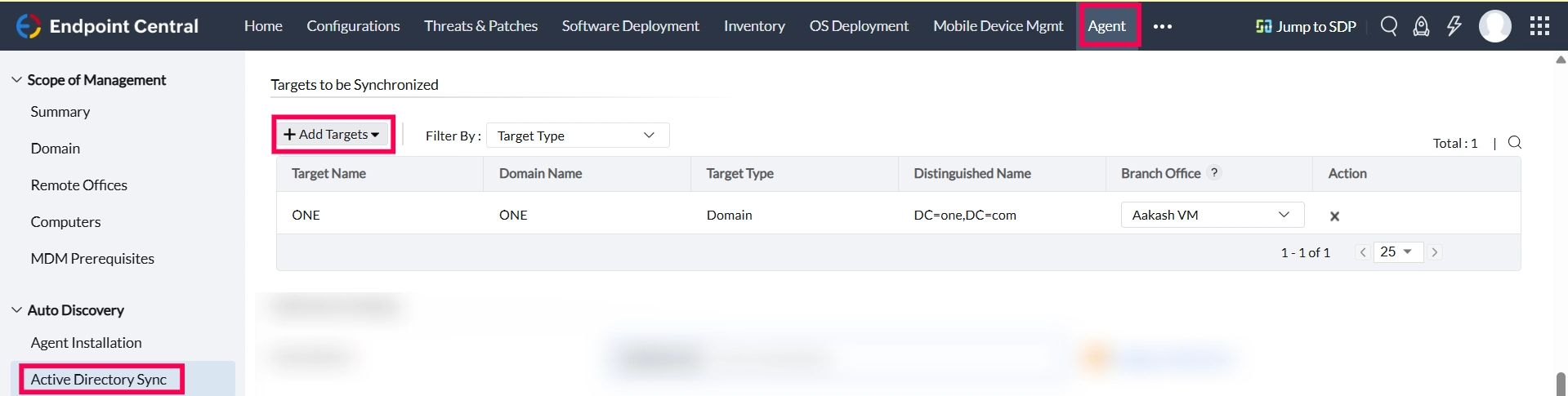 som_target targets to be synchronized for som policy sync