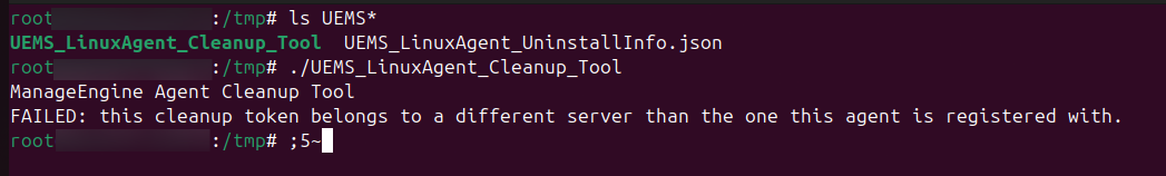Linux Cleanup — Failure Linux agent cleanup tool showing failed agent removal