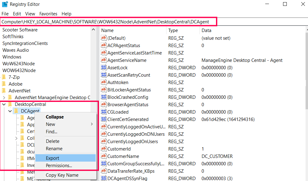 Extracted AgentCleanupTool How to export registry files for agent cleanup