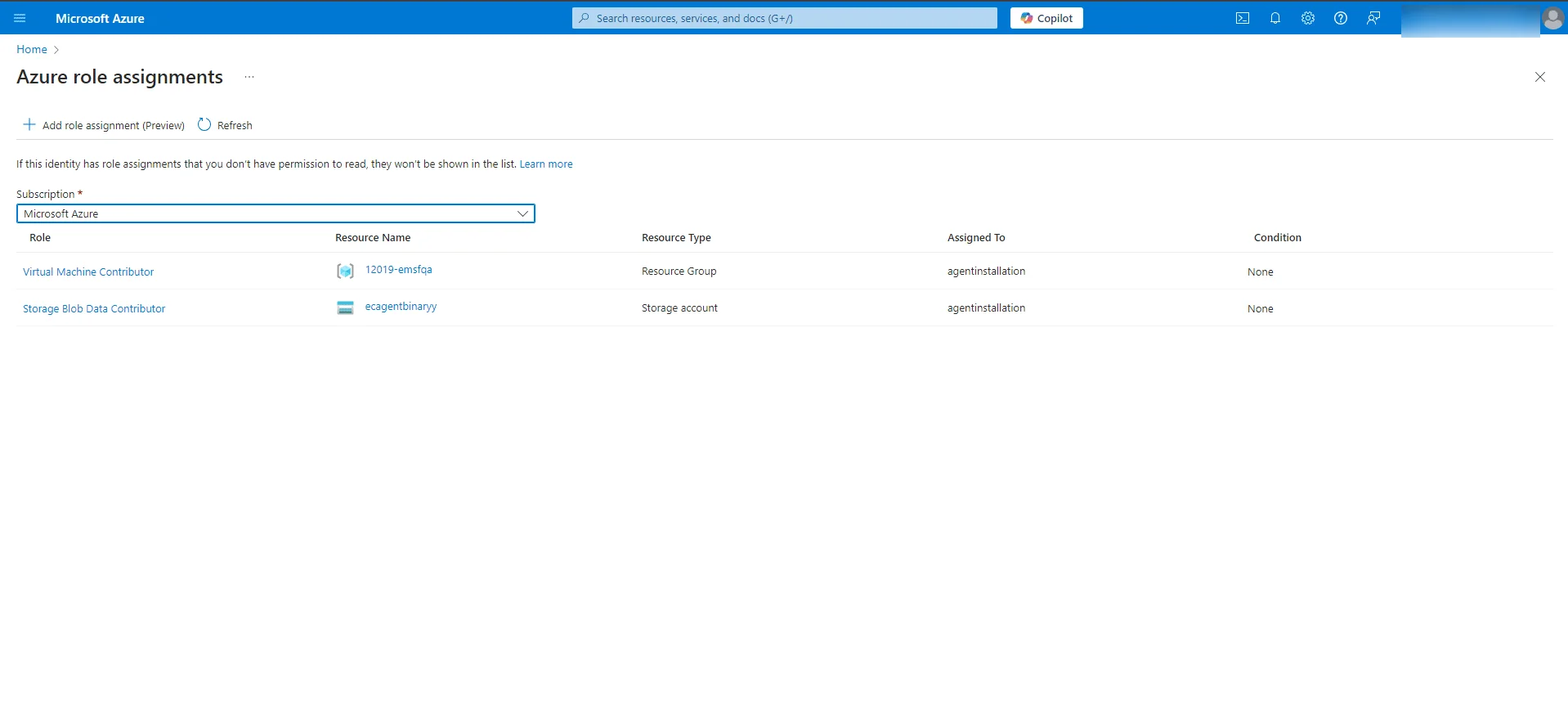 Verify role assignments Verifying that the roles have been assigned