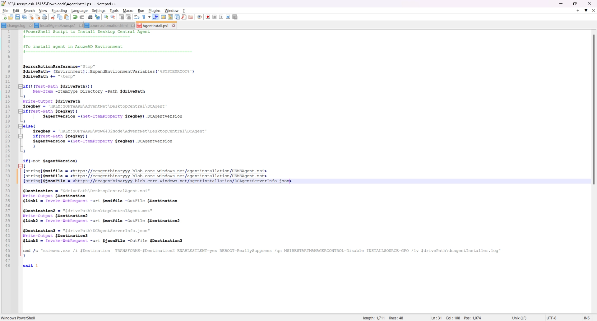 replace the agent urls with copied urls