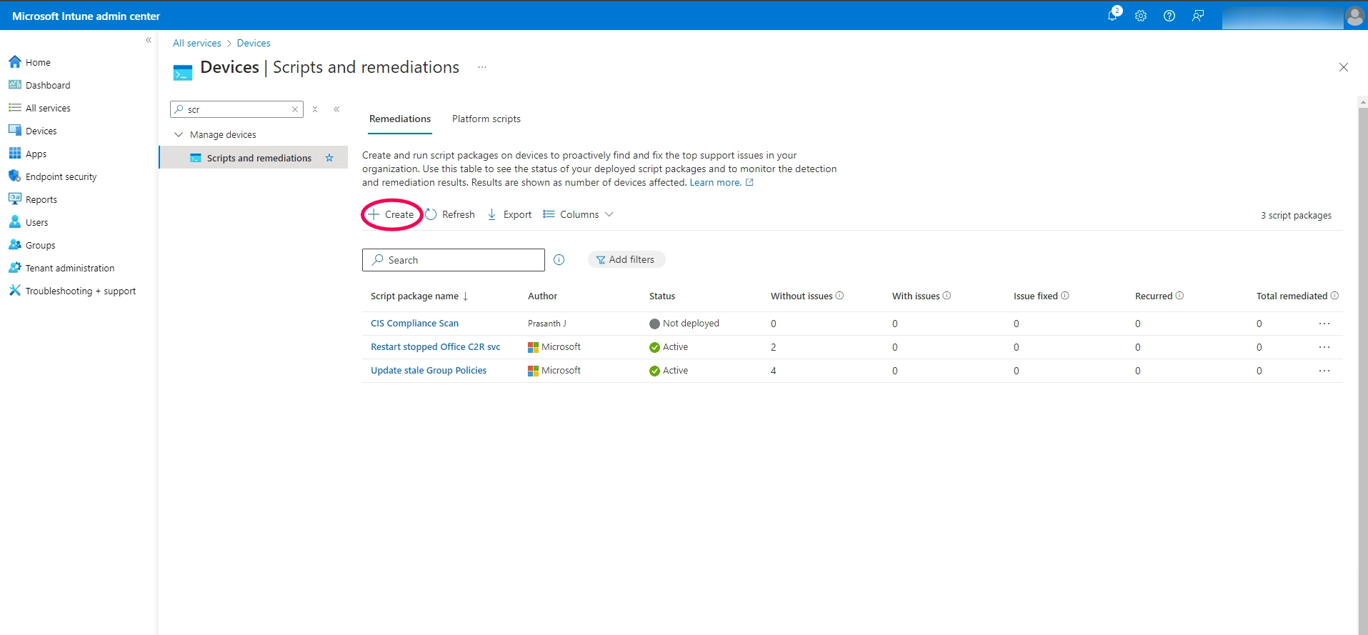 Go to Devices > Scripts and click on the Create button.