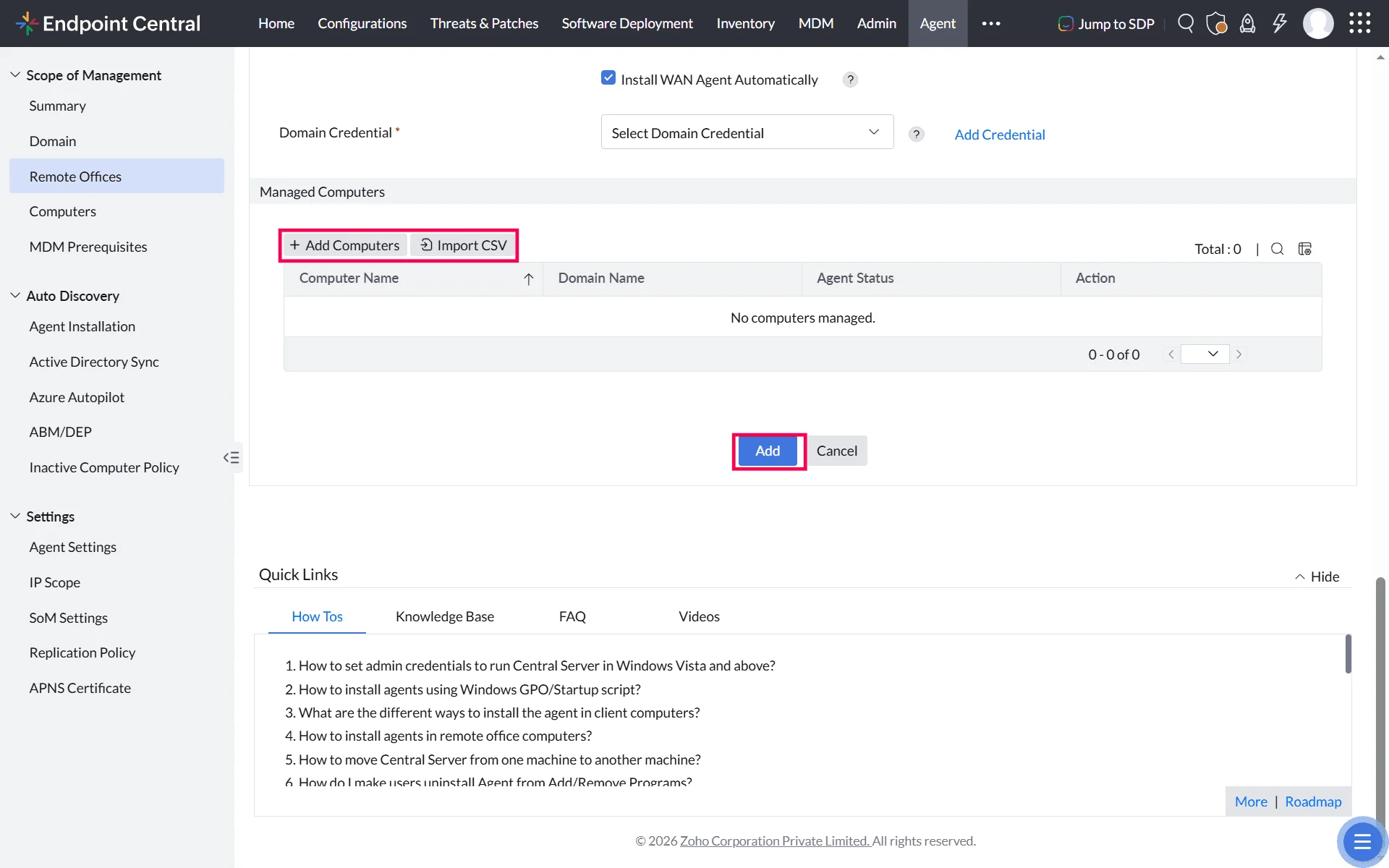Add Managed Computers for Remote Office Add Managed Computers for Remote Office