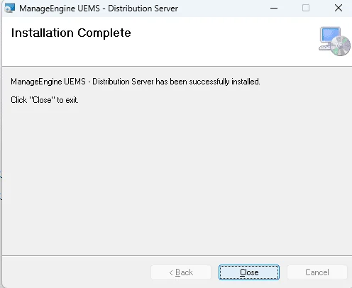 Following the on-screen prompts to complete the Distribution Server installation