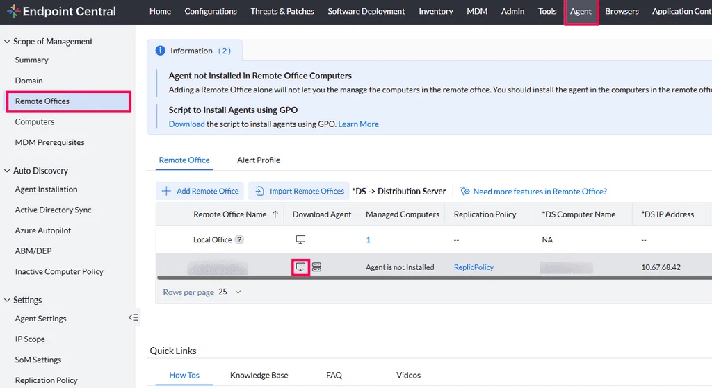 Clicking the Download WAN Agent icon in the Download Agent column