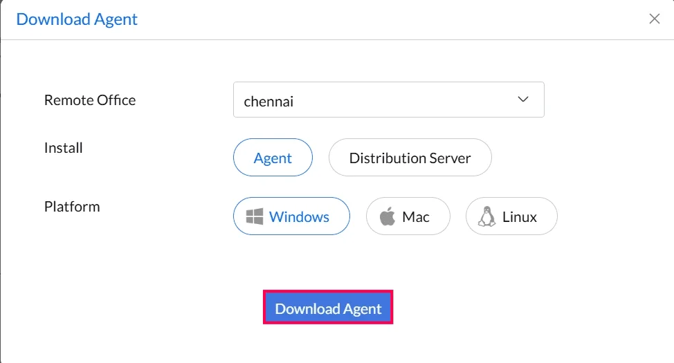 Selecting the platform and downloading the WAN agent installer