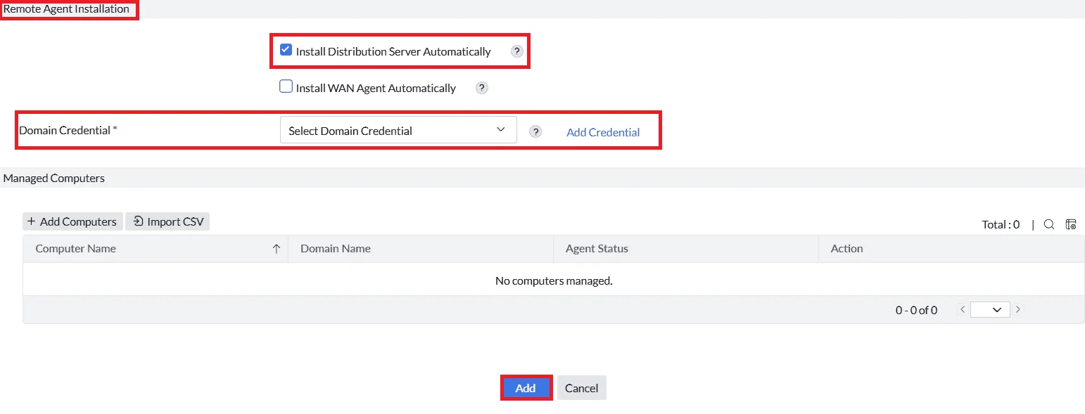 Enabling Install Distribution Server Automatically and entering domain credentials before saving