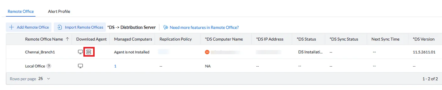 Clicking the Distribution Server icon in the Download Agent column