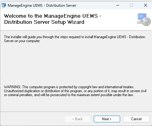 Running the downloaded Distribution Server installer