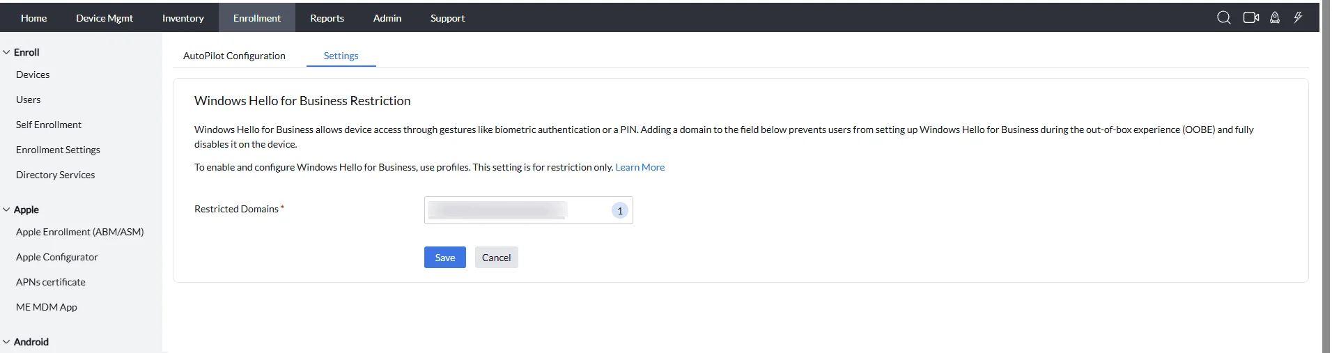Azure Enrollment Settings Azure Enrollment Settings