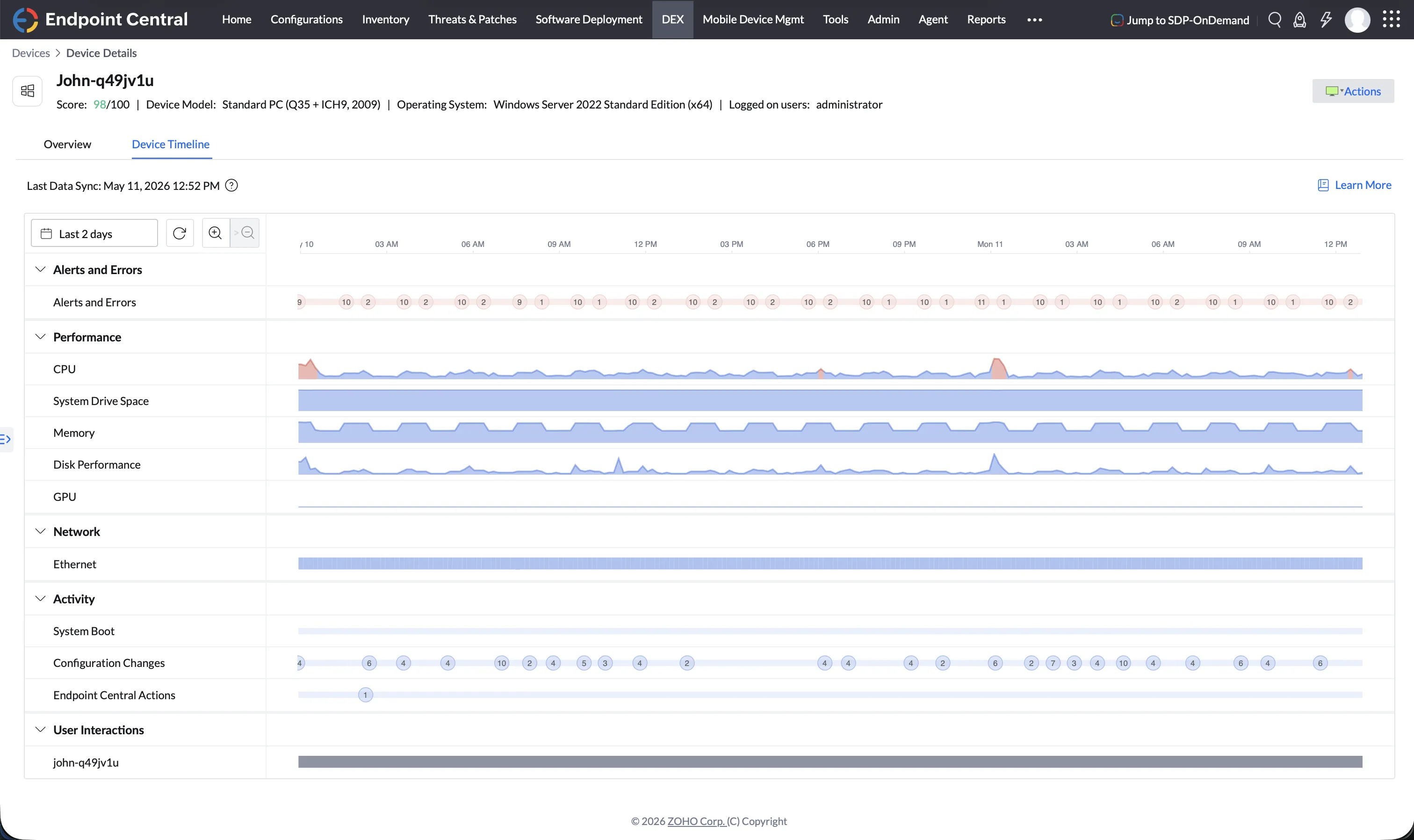 Device Timeline view